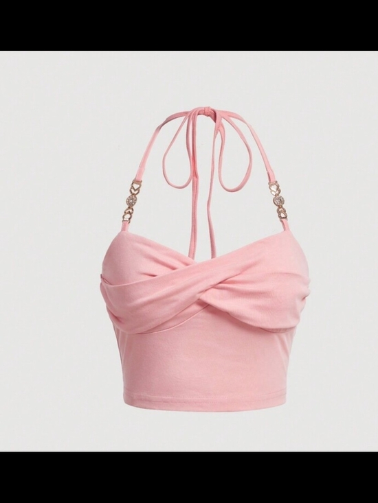 Tops - Pink Halter Twist-Front Crop Top